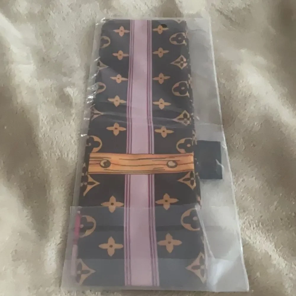 Silky Pink & Brown *Trunks* Style Monogram Twilly Scarf